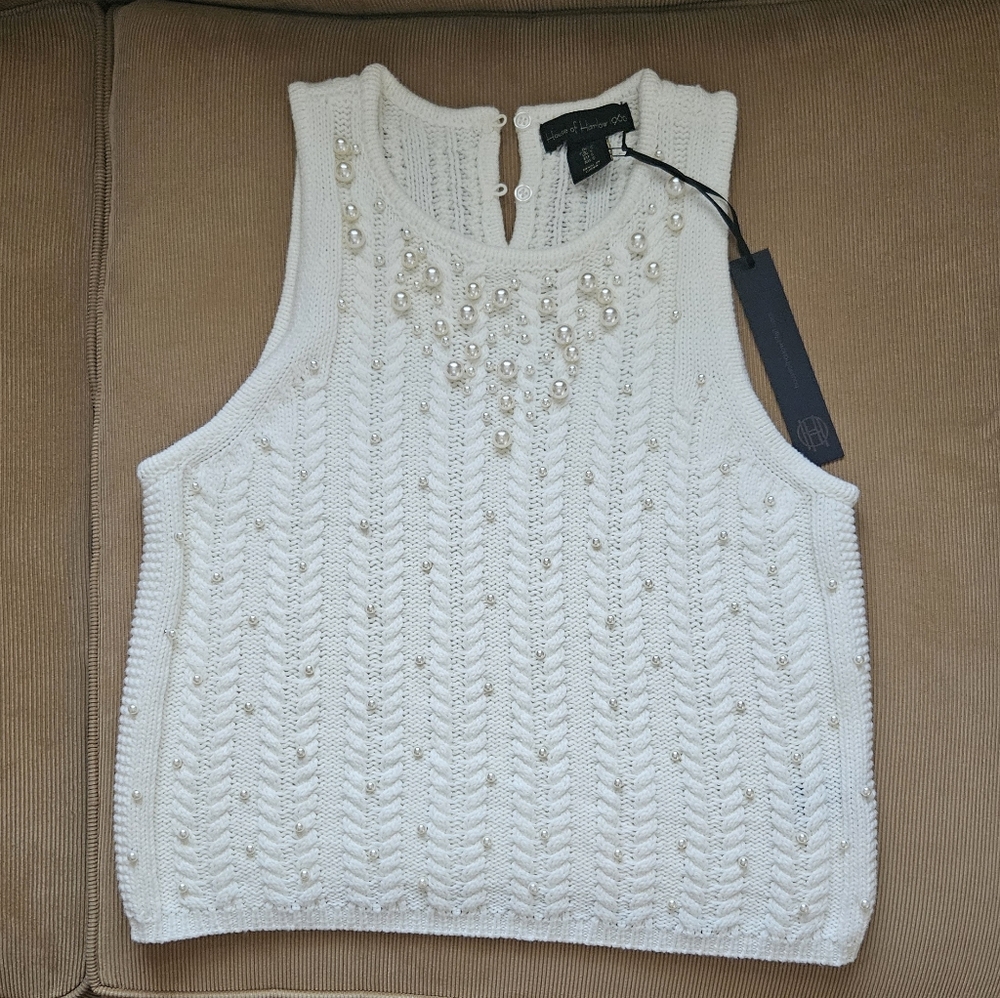 House of Harlow 1960 Knit Tank with Pearl Details